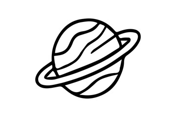 The image shows a simple black and white sketch of a planet with a prominent ring system, resembling the planet Saturn.