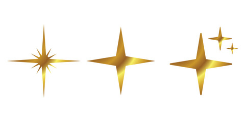 4 corner star set icons designs, golden gradient texture.