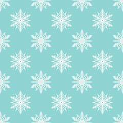 Snowflakes seamless pattern, hand drawn vector line illustration. Graphic outline doodle drawing. Christmas and New Year background for winter designs, gift wrapping, packaging, textile, wallpaper.