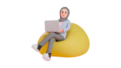 Woman Using Laptop &ndash; Illustration PNG