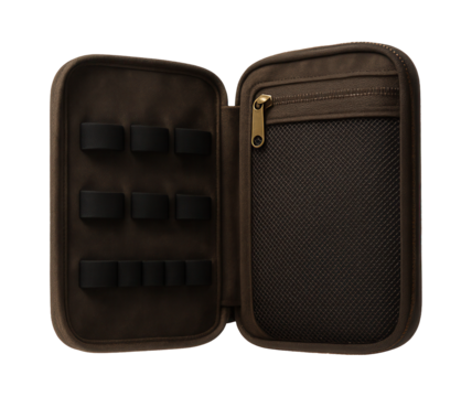 Waxed canvas tech organizer with elastic loops and zippered mesh pocket