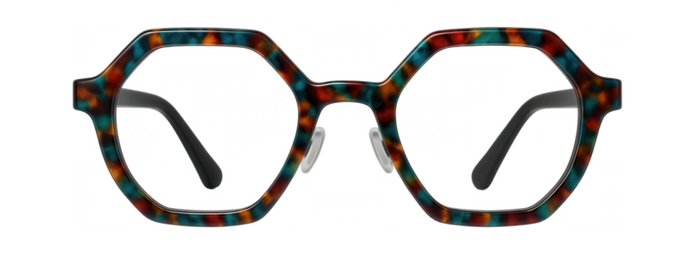 Hexagonal frames with bold, colorful patterns