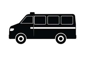 Black and White Illustration of a Passenger Van on a White Background