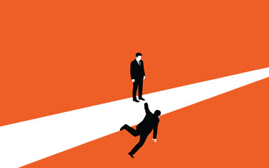 Obraz premium Business failure concept illustration of falling businessman and standing colleague help 