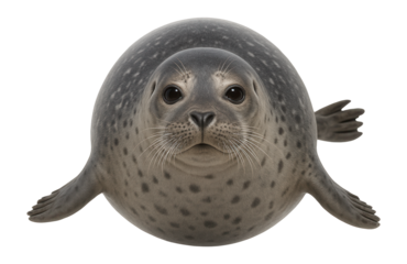Harbor seal with spotted gray coat and rounded, whiskered face