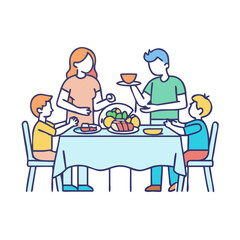 A happy family enjoys a delicious meal together at the dining table