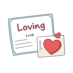 Hand drawn illustration of a loving letter with red hearts and a message