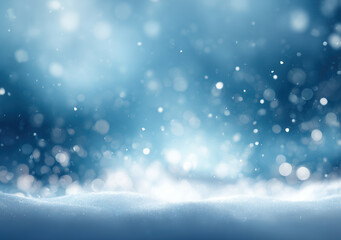 Fototapeta premium Winter wonderland with soft snow and shimmering bokeh lights creating a serene holiday atmosphere