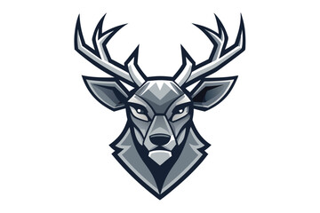 Detailed deer head logo shows stylized antlers in grey with a white background