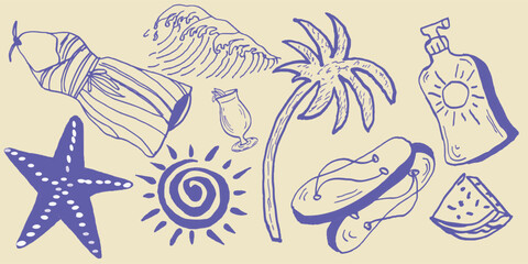 Beach Holiday Sketch Set – Summer Essentials in Hand Drawn Vector Style