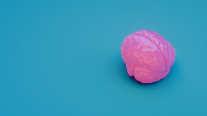 Fototapeta premium A pink glossy brain on blue background