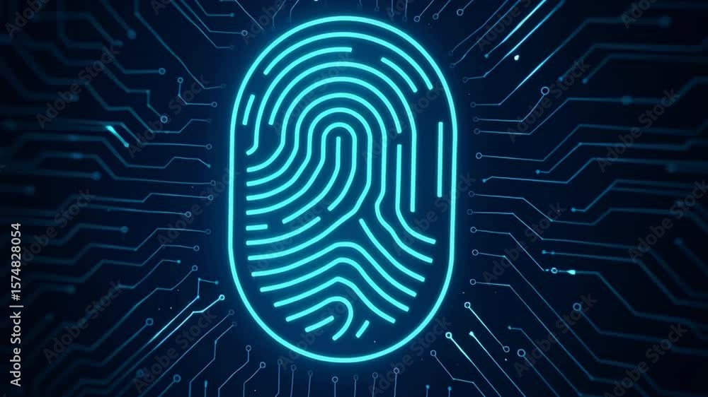 Poster futuristic digital fingerprint design with circuit patterns for technology and security themes