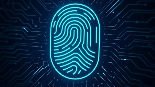 Futuristic Digital Fingerprint Design with Circuit Patterns for Technology and Security Themes