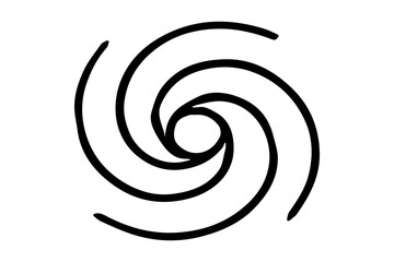 The image shows a black and white sketch of a spiral galaxy. The design features a central circular core with multiple curved arms spiraling outward, forming a swirl pattern.