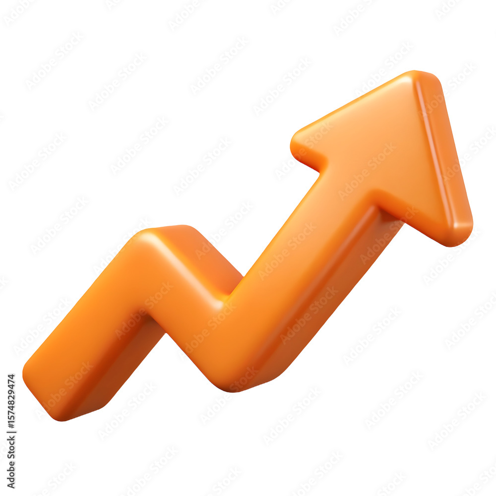 Poster 3d rendered orange arrow pointing upwards on a transparent background for design projects