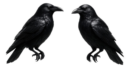 Obraz premium A pair of large, black feathered raven statues, ideal for placing on a mantel in a family room to evoke a mysterious Halloween feel.