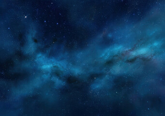 Fototapeta premium Endless expanse of a cosmic wonderland filled with stars and nebulae illuminating the blue night sky
