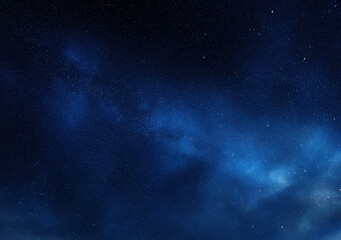 Vast expanse of space unveils a mesmerizing blue night sky filled with twinkling stars and vibrant nebulae