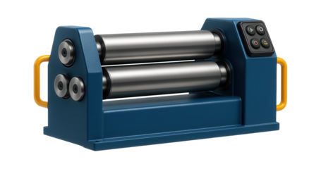 Roll bending machine with adjustable rollers for creating cylindrical shapes in a metal forming facility