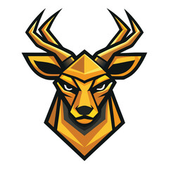 Obraz premium Golden stylized deer head gazes intensely forward with geometric, angular, and bold features