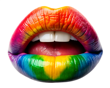 lips vibrant rainbow tongue isolated on white background, png, ai generated.