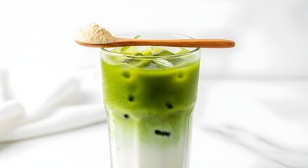 Refreshing Iced Matcha Latte with Adaptogenic Maca Powder
