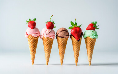 Five Types of Ice Cream with Colorful Background