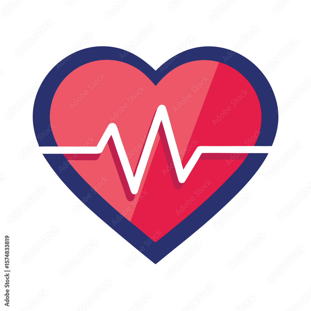 Poster abstract red heart shape with a dynamic pulse line silhouette isolated on white background