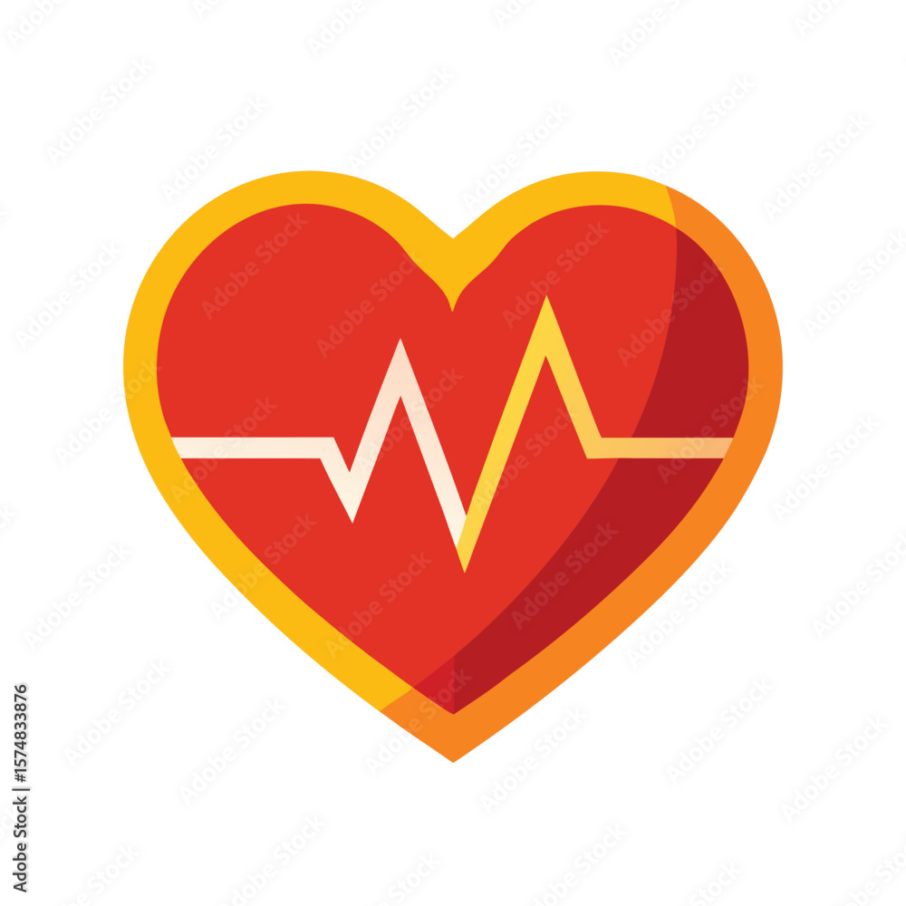 Poster silhouette of a heart with a pulsing line isolated on white background