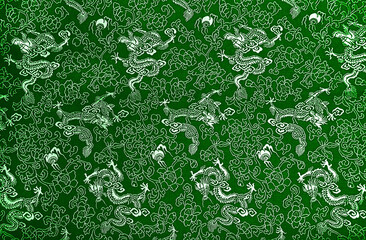 Texture of green traditional chinese silk with dragons