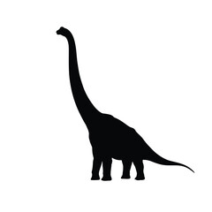 Black silhouette of a long neck dinosaur on white background