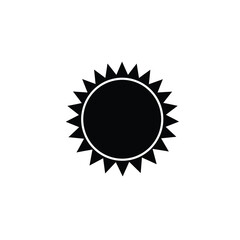Black sun icon with sharp rays on white background