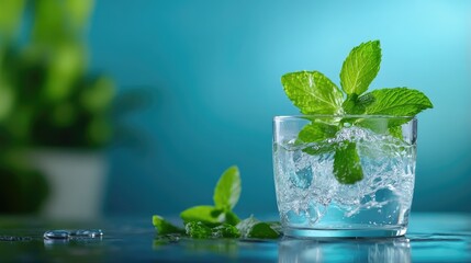 Fresh mint water in a glass, with ice