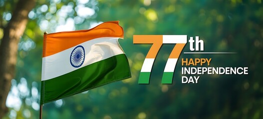 Happy 77th independence day of india with the indian flag