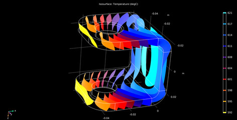 Metal bracket drawing. Computer technic 3d 
modeling of steel mechanical part. 
Thermal cad analysis. Investigation of temperature 
distribution on surface of machine detail. Isothermal contours. 