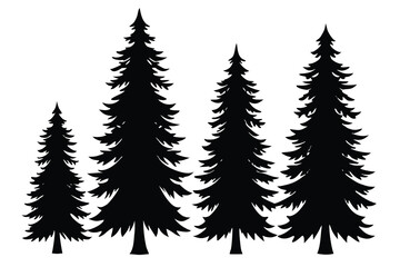 Obraz premium Four Evergreen Pine Trees Silhouette Illustration Isolated on White Background Design