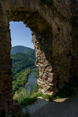 View of river through a gap in historic defensive walls