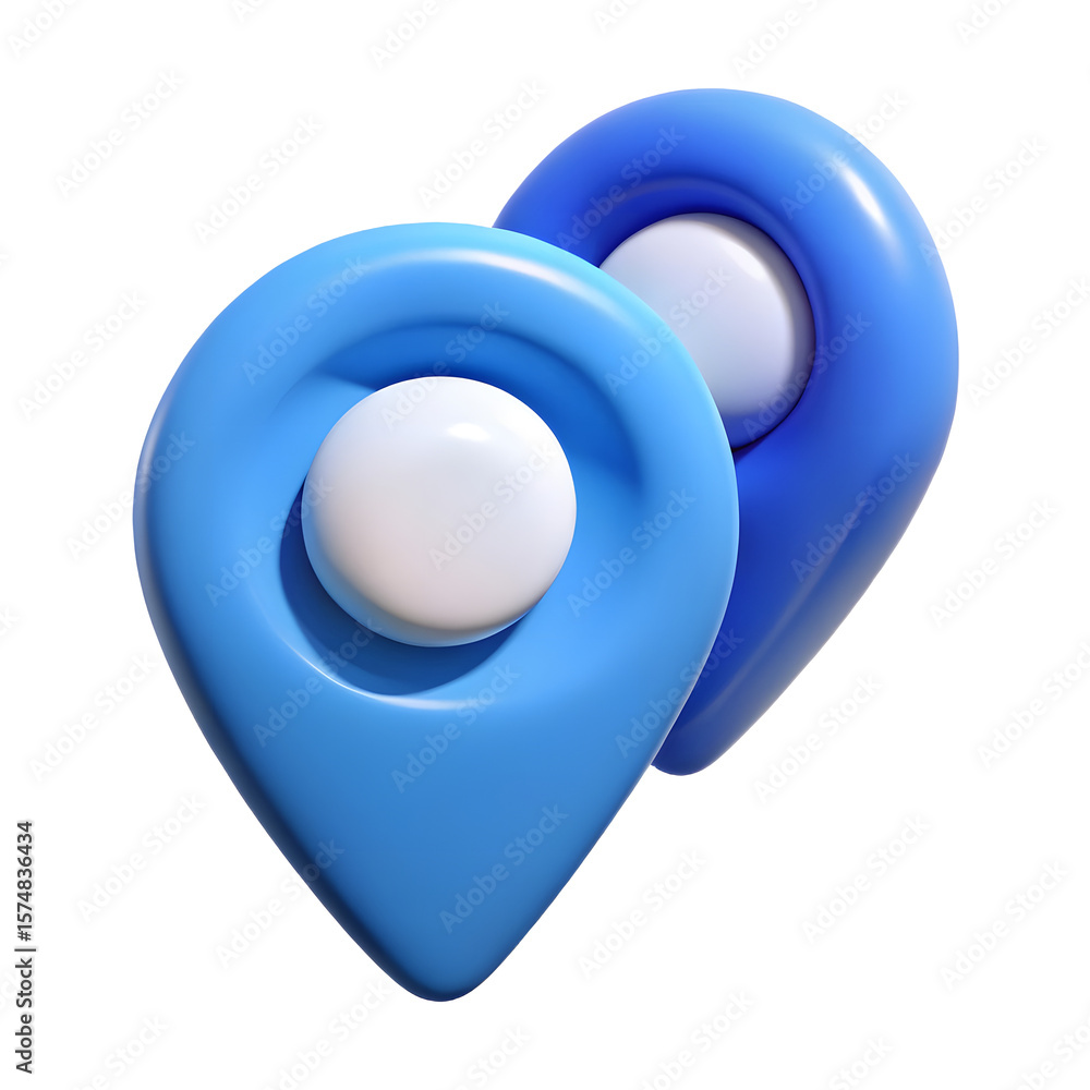 Fototapete Two Blue Location Pins with White Centers 3D Rendered on Transparent Background for Mapping Apps