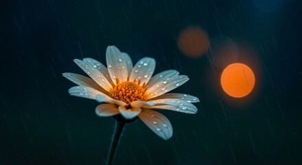 Rainkissed daisy glowing in the dark