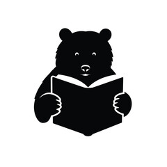 Black silhouette of a bear reading a book vector