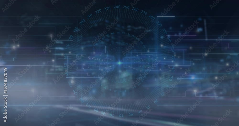 Poster when central glowing node emerging starting frames sliding in visualizing head-up display