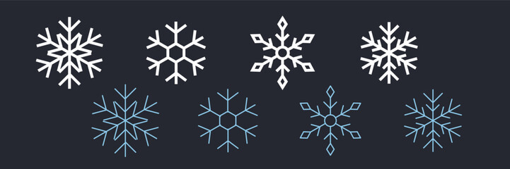 Snowflake thin and bold line icons set. Outline web sign kit of snow. Winter linear icon collection includes hexagon crystal ice. Snowflake simple editable contour vector symbol isolated