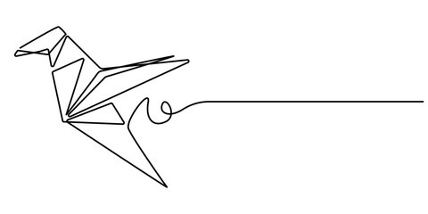 origami bird continuous one line drawing, Single continuous line drawing of beauty funny origami paper form flying hummingbird. Traditional Japanese paper craft folding concept. Train fine motor pro. 