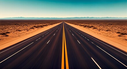 Naklejka premium Endless Desert Highway A Journey Through Vast and Open Landscapes