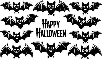 Cute Halloween Bat Vector Set – Adorable Black Bat Illustrations