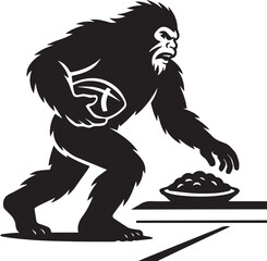 Bigfoot Yeti Black & white silhouette who is playing football on field