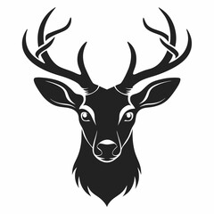 Black silhouette of a deer head with intricate antlers white