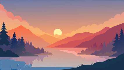 Obraz premium Golden sunrise over misty mountain peaks paints the serene landscape with hues of dawn, as clouds drift across the morning sky