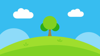 Obraz premium Bright summer day landscape with green trees and a road winding through a rural meadow under a cloudy sky