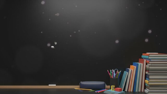 back to school classroom with blackboard Concept background with anime or cartoon style. seamless looping time-lapse virtual video animation background.